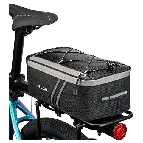 JXFUKAL Rear Bike Rack Bag with Rain Cover, 7L/9L/10L/12L Waterproof Bicycle Ebike Saddle Bag Cycling Pannier Trunk Carrier with Reflector & Adjustable Cord for Commuter Travel Outdoor Cover