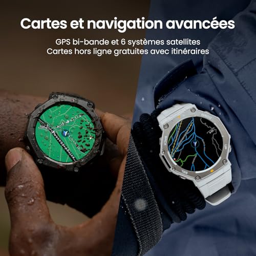 AMAZFIT T-Rex 3 Outdoor Smartwatch 48mm Écran AMOLED, Cartes et Navigation Hors Ligne, GPS Double Bande à 6 Systèmes Satellites, Autonomie de 27 Jours, Paiement NFC, 170 Modes Sportifs pour Aventure