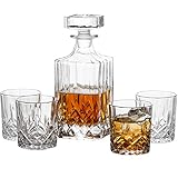 GoodGlassware Whiskey Decanter and Glasses (5 Piece Set) – Elegant Liquor Carafe with Ornate Solid...