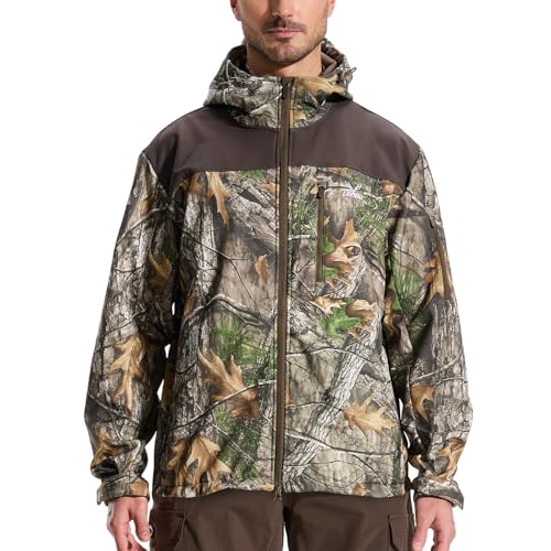 Image of LOOGU Mens Camo Jacket Hunting Hooded Softshell Fleece Lined Outdoor Hiking Coat