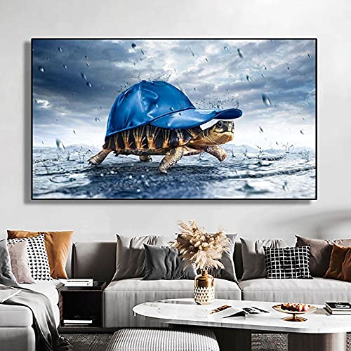 Impression tortue avec chapeau affiche drôle sans cadre