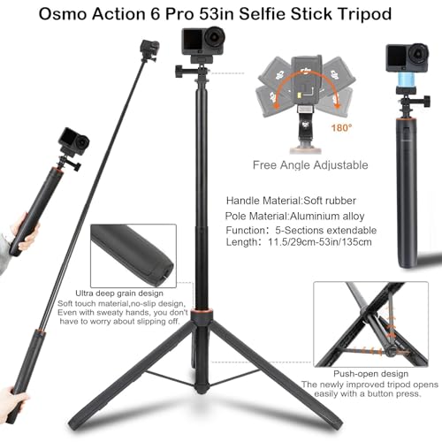 Image of Osmo Action 6 53'' Selfie Stick Tripod & Carrying Case 2 in 1 Kit,135cm Selfie Stick Tripod with Magnetic Quick Release Mount, Portable Hard Case, Vlog & Travel Essential for DJI Osmo Action 6