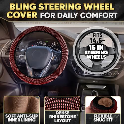 Image of Red Bling Car Accessories Set, 27 Pcs, for Women Drivers