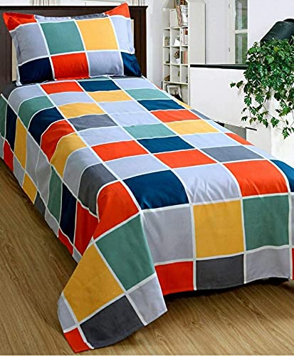 Just Muralidhar & Sons Glace Cotton Single Bedsheet with One Pillow Cover (Multicolour, 60 x 90 Inch, Design 4)
