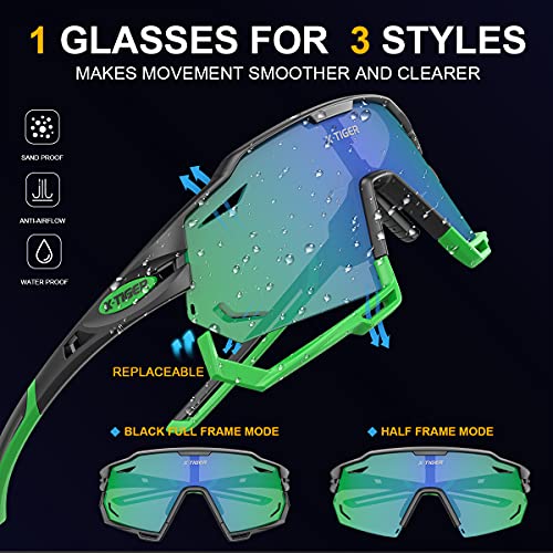 X-TIGER Lunettes de Cyclisme Lunettes de VTT Homme, Lunettes de Vélo avec 5 Lentilles Interchangeables Protection UV400, Montures TR90 résistantes au Stress, Pour Pêche Conduite Running Bicyclettes - Image 6