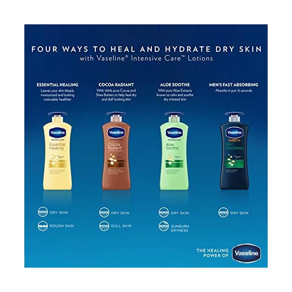Vaseline-Intensive-Care-hand-and-body-lotion-For-Dehydrated-Skin-Soothing-Hydration-Dry-Skin-Lotion-With-100-Pure-Aloe-Extract-203-oz-3-count Vaseline Intensive Care Body Lotion for Dry Skin Soothing Hydration Lotion Made with Ultra-Hydrating Lipids + 1% Aloe Vera Extract to Refresh Dehydrated Skin 20.3 oz, Pack of 3