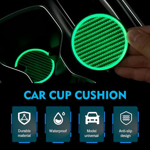 2 PCS Posavasos automotriz iluminados, carbono negro miniatura 4