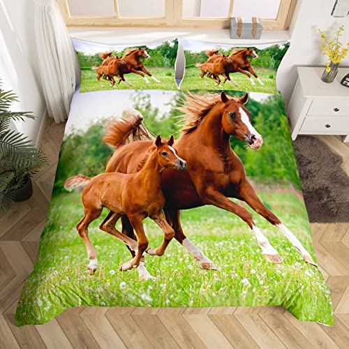 Homemissing Horse Bedding Set Galloping Horse Comforter Cover for Kids Boys Girls Teens Soft 3D Wild Animal Duvet Cover Wildlife Style Bedspread Pcs Quilt Cover Single
