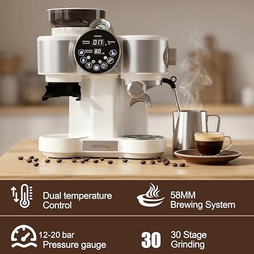 Image of Espresso Machine with Coffee Grinder, 20-Bar Professional Espresso Maker with Steam Wand, Fast Heating System, Removable Water Tank, Cappuccino & Latte Coffee Machine for Home Baristas