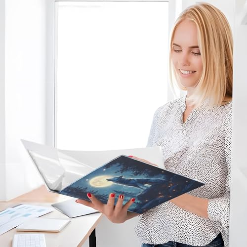 Image of 3 Ring Binder Wolf Moon Galaxy Winter Forest a 1.5 inch Binders Three Ring Binders with Clipboard Fit 8.5'' x 11'' Paper 3 Interior PVC Clear Pockets for Office Supplies