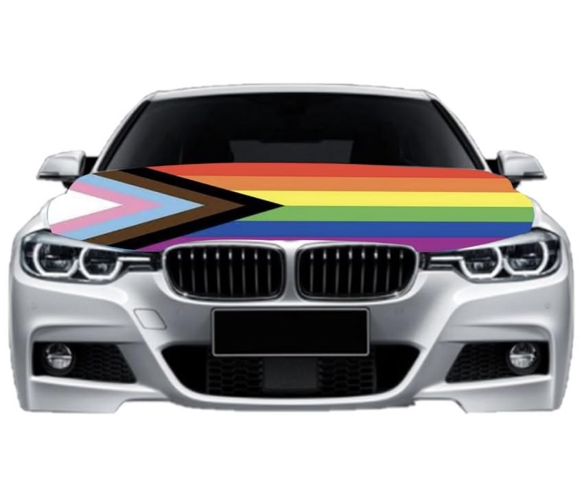 Image of Car Hood Cover Country Flag Hood Cover Durable Weatherproof Universal Fit Car Cover for All Seasons Protection Custom Fit for Cars Trucks SUVs (Wild LGBTQ+ Rainbow Flag)