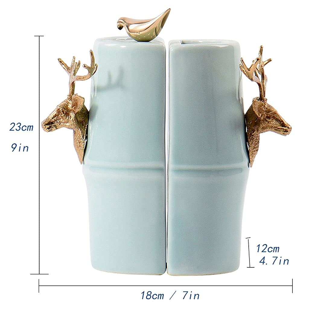 Fermalibri in ceramica cinese, fermalibri in ottone con testa di cervo e uccello, fermalibri anti-movimento per ufficio, soggiorno, decorazione, ornamenti, fermalibri