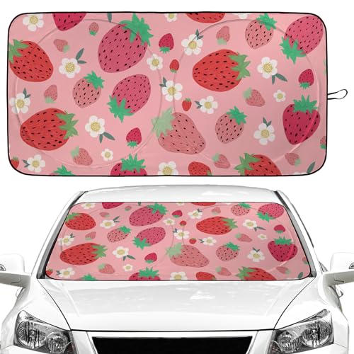 Strawberry Car Windshield Sun Shade Foldable Sunshade Front Window Cover Sun Visor Protector Accessories (59x27.5 inches)
