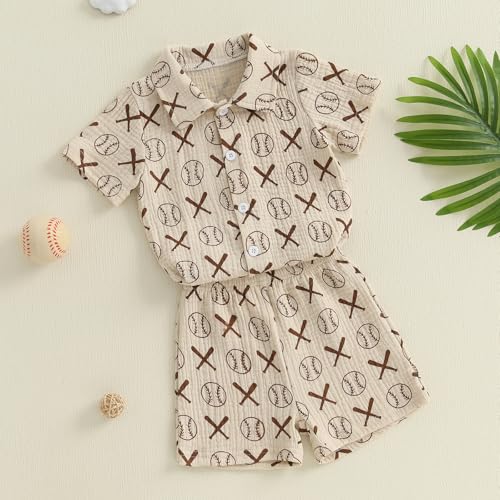 Image of Thorn Tree Toddler Boy Summer Clothes Button Down Shirt & Shorts 2Pcs Tree Printed Casual Beach Outfits