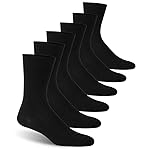 Facool Wide Loose Top Crew Socks, Mens Diabetic Cotton Non-Binding Thin Diabetes Neuropathy Long Cushioned Socks with Seamless Toe(Big and Tall Available), 6 Pairs Black XXL