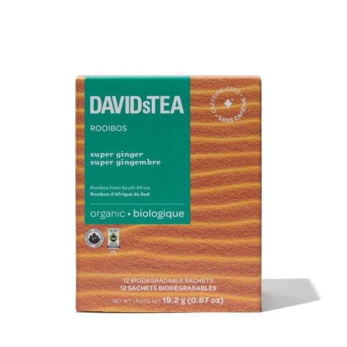 DAVIDsTEA Organic Super Ginger Herbal Tea – Caffeine-Free Tea Bags with Ginger, Green Rooibos & Pink Peppercorn – 12 Count – Spicy & Invigorating Herbal Blend - Image 5