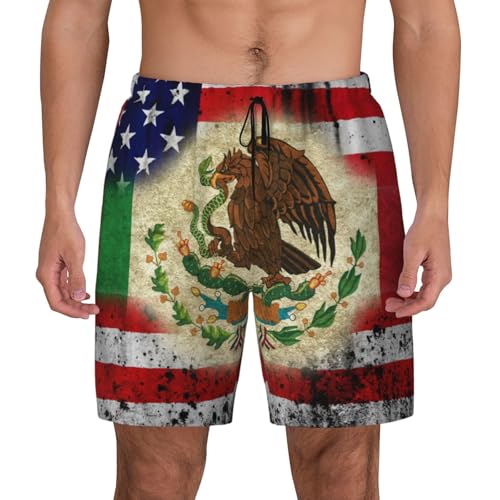 Combined Mexican Mexico Flag and USA Flag Men's Swimming Trunks Lightweight Breathable Beach Shorts Quick Dry Swim Shorts2