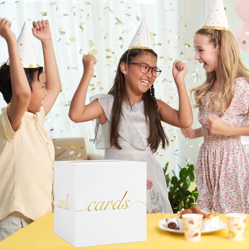 Image of White Card Box Gold Foil Wedding Favors Gift Card Boxes Post Box Receiving Money Box Holder for Wedding Reception, Baby Showers, Anniversary, Birthday Party, Retirement, Graduation Envelope Holder