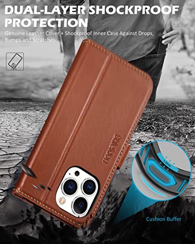Shieldon Genuine Leather Iphone 14 Pro Max Case, 6.7" 2022, Wallet, Kickstand, Rfid Blocking, 5G - Retro Brown #TOP5