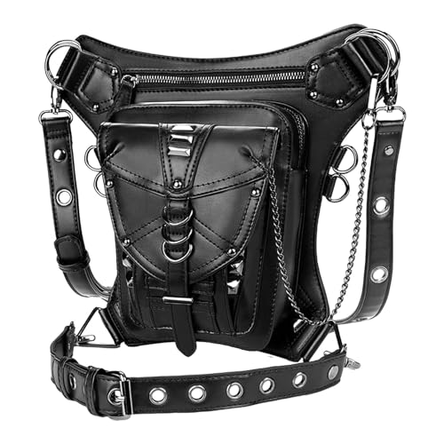 Riñonera renacentista de piel sintética con pierna caída, de cintura steampunk, impermeable, gótica, retro, punk, de cinturón medieval para viajes, senderismo, hombres, niñas y mujeres