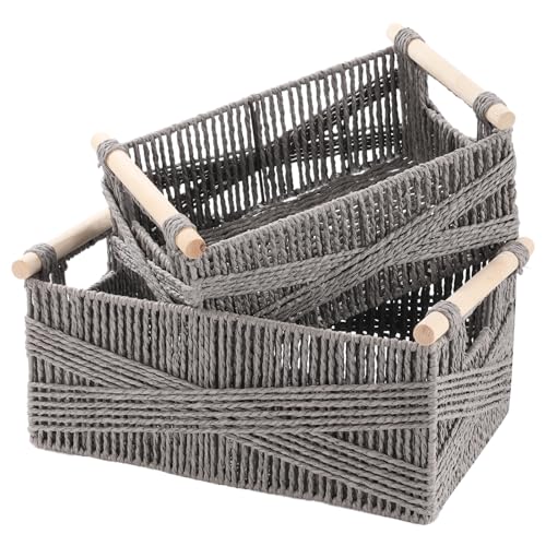 Aufbewahrungskorb Geflochten mit Griff, 2er Set Rattankorb aus...