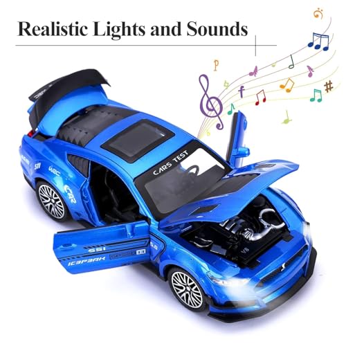 Image of Invite Enterprise 1:32 Mustang GT500 Toy Car Metal Pull Back Diecast Car with Openable Door and Sound Light, Gifts Toys for Kids【 Blue 】