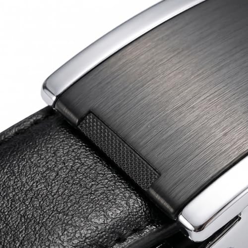 Image of JINIU Men's Ratchet Belt Buckle, Black Genuine Leather Slide Belt for Men Dress Suit, Micro Adjustable Trim to Fit Boxed