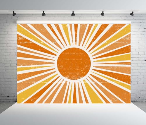 BELECO 7x5ft Fabric Vintage Boho Sun Backdrop Groovy Retro Sun Rays Sunshine Background 60s 70s Hippie Bohemian Style Birthday Baby Shower Party Decorations Banner Photo Prop