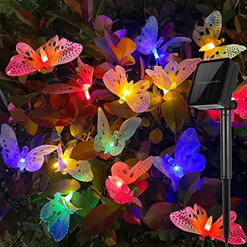 ZVO Cadena de Luces Solar, 12 LED Guirnaldas de Luces Exterior Solares Lámparas de Hadas de Mariposa Multicolor al Aire Libre, 8 Modos Luz Decorativa Impermeable para Jardín Balcón Terraza Navidad Cover