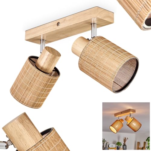 HOFSTEIN Deckenleuchte Kinnared, verstellbare Deckenlampe aus Holz/Metall/Bambus in Natur/Chrom, Leuchte im Boho/skandinavischen Design mit Lichteffekt, 2 x E14, Esszimmmer, Schlafzimmer, Wohnzimmer
