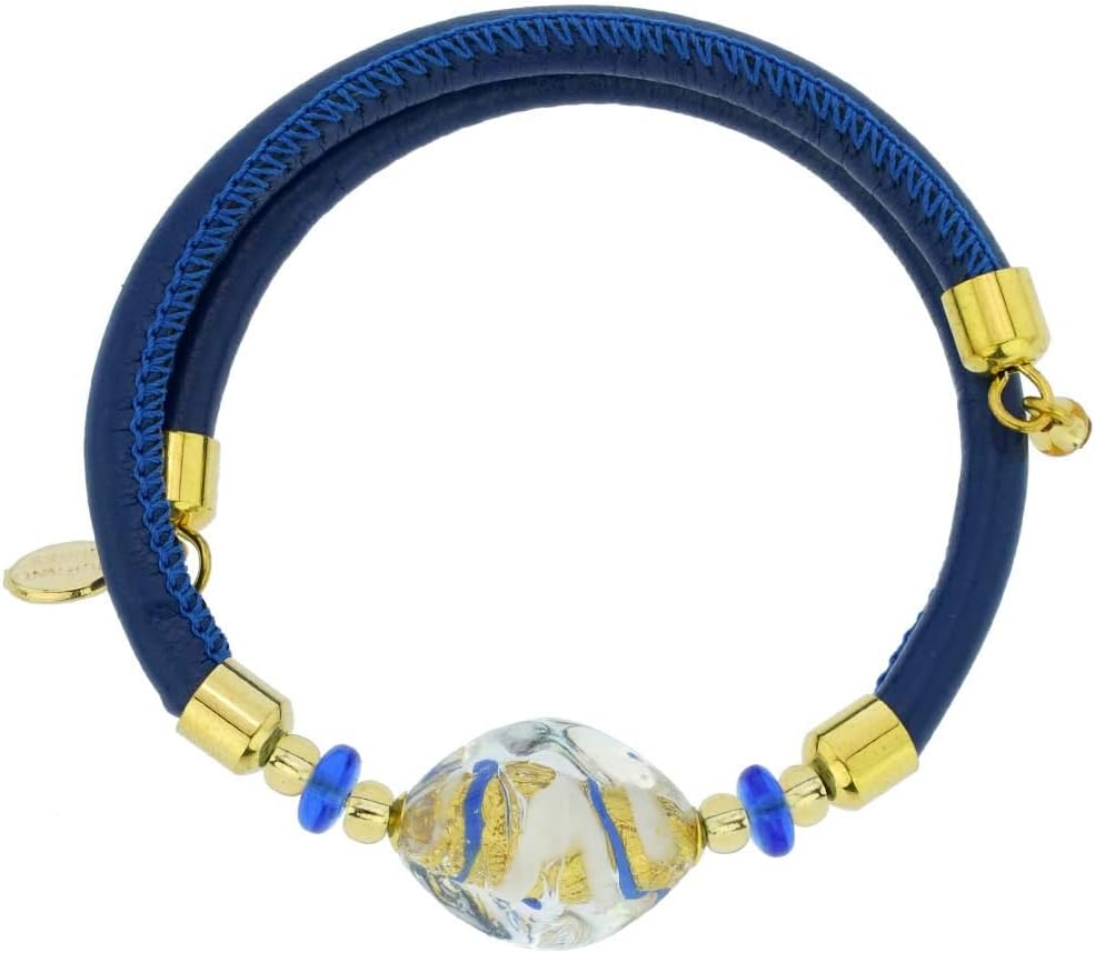 Glass Of Venice Delizia Murano Glass Leather Bracelet - Blue