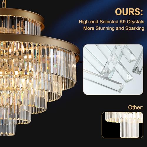 Image of 6-Tier Large Gold Crystal Chandeliers 35 inch Modern Luxury Foyer Chandeliers