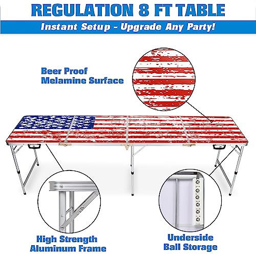 GoPong 8 Foot Portable Beer Pong / Tailgate Tables (Black, Football, American Flag, or Custom Dry Erase) - Thumbnail 2