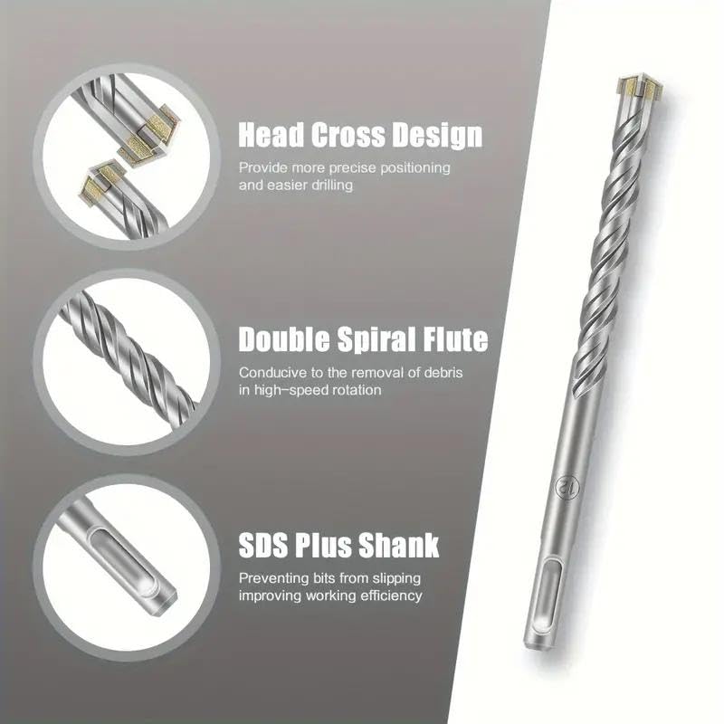 SDS Plus Masonry Drill Bit Set 6 Piece Set with Carbide Tip Spiral Flute Design Ideal for Concrete Drilling SDS Plus Bits Brocas para Concreto Durable and High Performance Tools