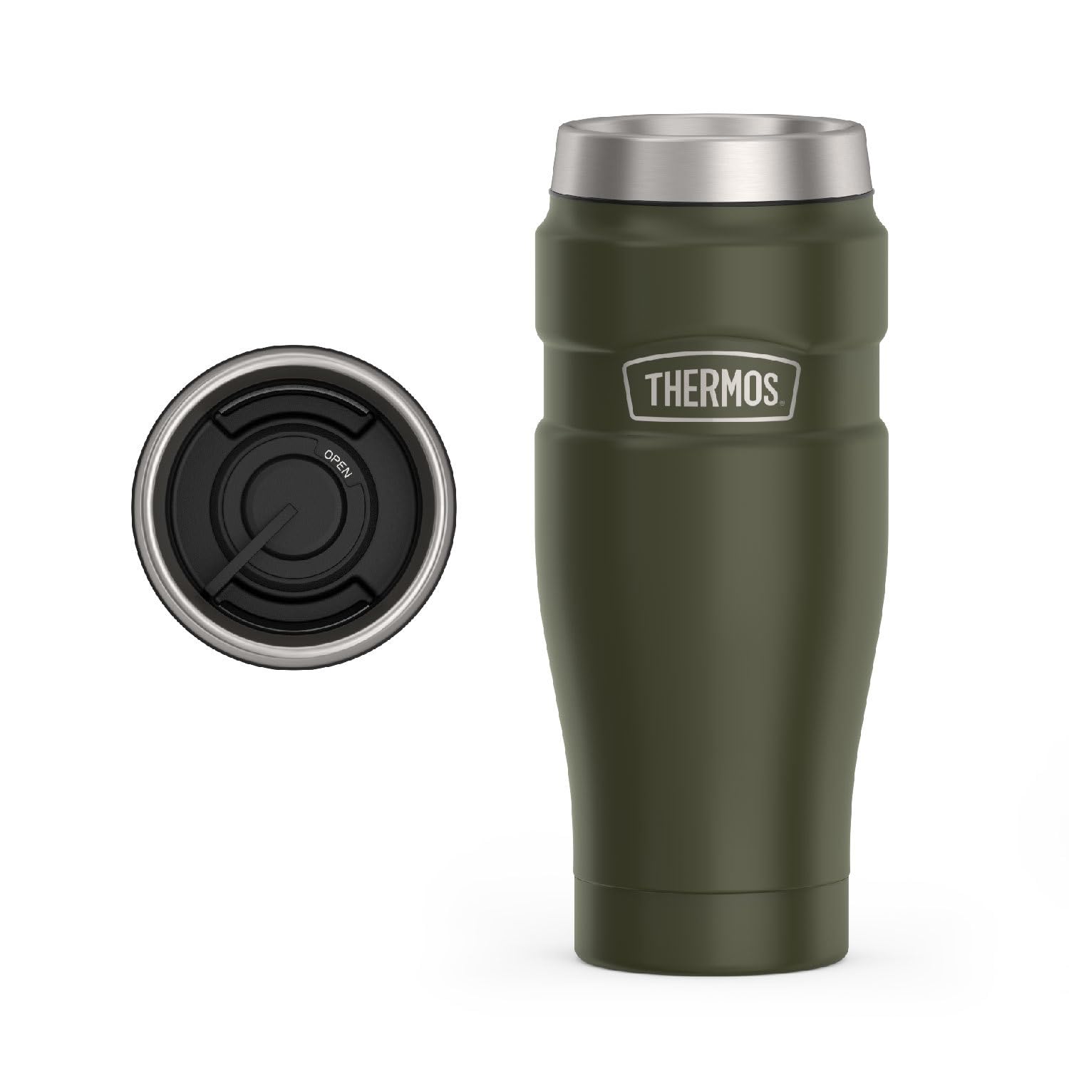 THERMOS STAINLESS STEEL VACUUM INSULATED ARMY GREEN TUMBLER 470 ML, SK1005AG, TRAVEL TUMBLER, INSULATED CUP, TUMBLER WITH HANDLE
