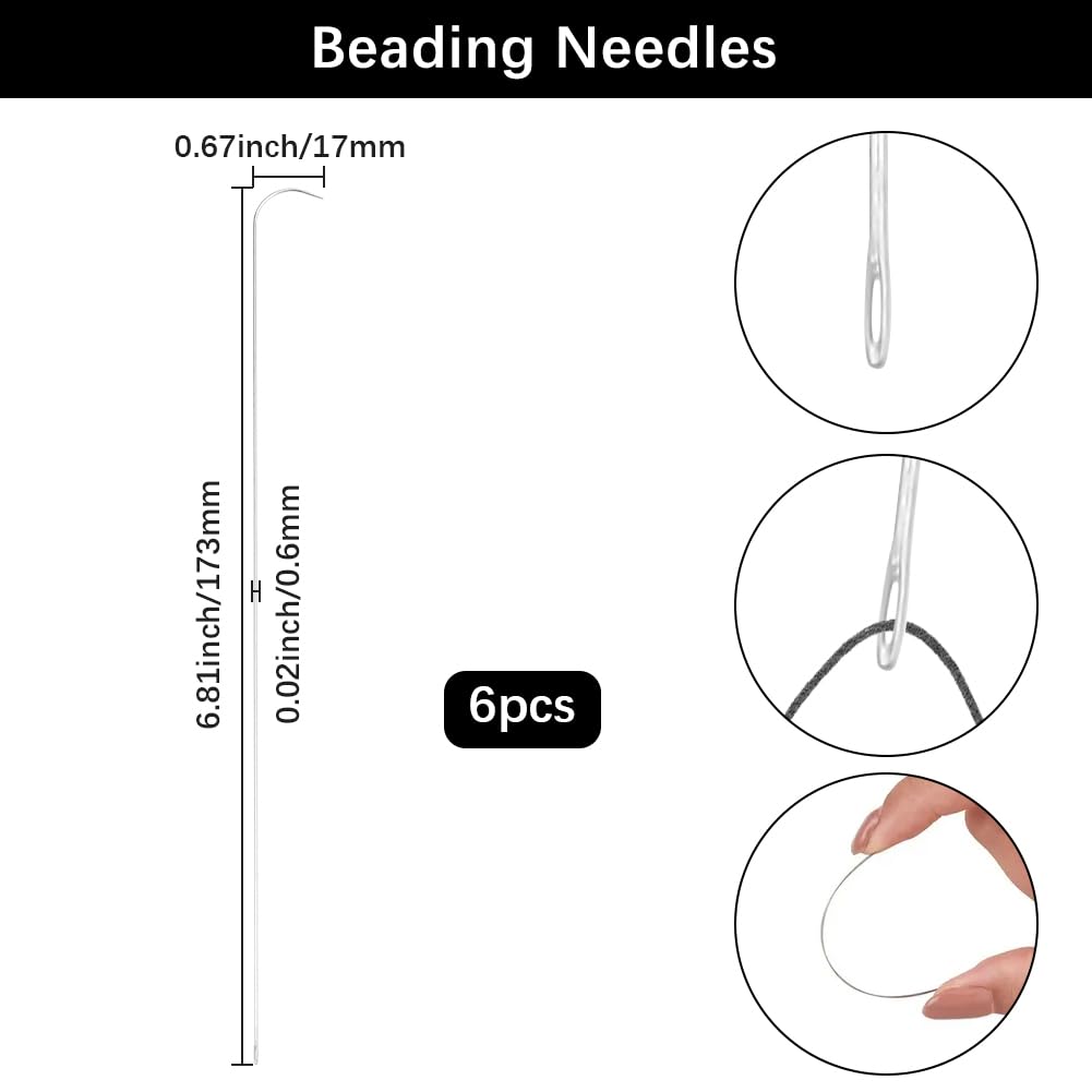 Beebeecraft 6Pcs Bead Spinner Needles Iron Bent Head Beading Needles Curved Beading Needles for Jewelry Bracelet Necklace Making DIY Beading Tools