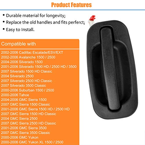 Npauto Exterior Rear Left Driver Side Door Handle Replacement For Escalade Silverado 1500 2500 Hd Suburban Tahoe Yukon Sierra, 2001 2002 2003 2004 2005 2006,Black, 80579 #TOP2