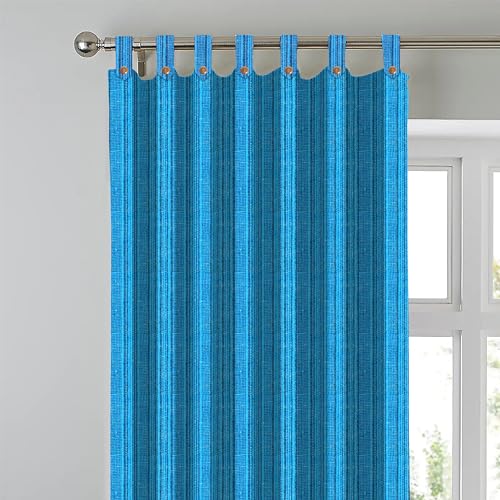 Image of Yaweh Cotton Striped Room Darkening Loop Type Window Curtain- 4 Ft X 5 Ft Set of 2 Pieces(Orange), Opaque, Tab Top Curtains (Bluee, Window)