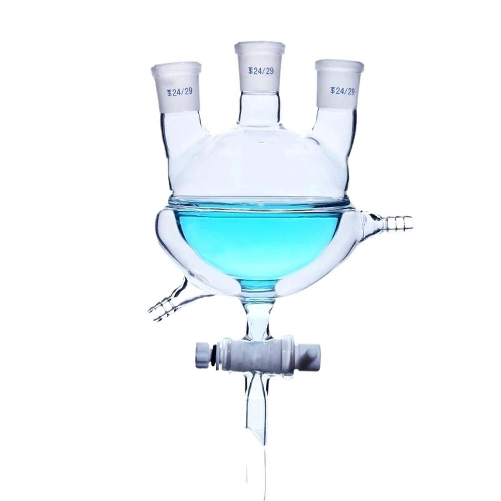 Fiole d'Erlenmeyer graduée en Verre borosilicaté, Flacon de Laboratoire à Double paroi et Fond Rond en Verre borosilicaté épais à Trois goulots avec Valve de vidange(1000mL 24x24x24)