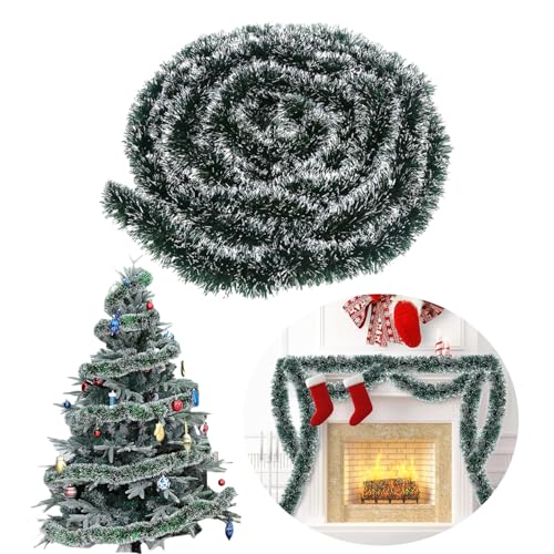 Weihnachtsgirlande 10m, Girlande Weihnachten Aussen, Tannengirlande, Weihnachtsdeko, Grün Weiß, Weihnachtsgirlande Treppe, Geeignet für die Dekoration von Weihnachten und Winterferien