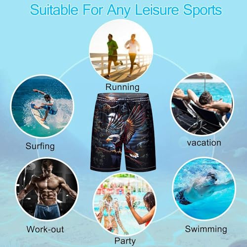 LAOLIUSN Novelty American Bald Eagle Board Shorts Funny Eagle Graphic Beach Shorts3