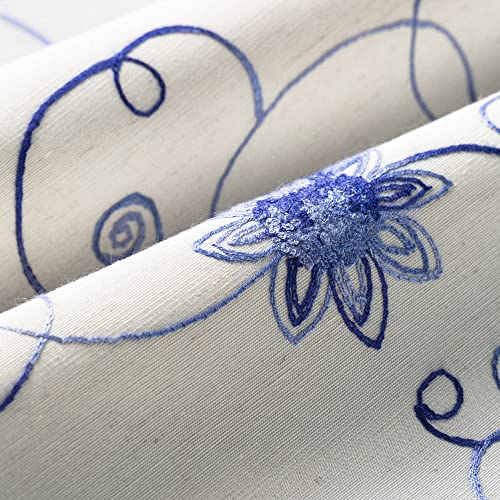 Vogol 005CM20014C1S5214 Blue Floral Window Curtain Valance, Elegant Botanical Flowers & Vines Embroidered Window Treatment Valance thumb #3