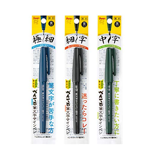 ペン Amazon | ぺんてる 筆文字サインペン 顔料タイプ 3種セット