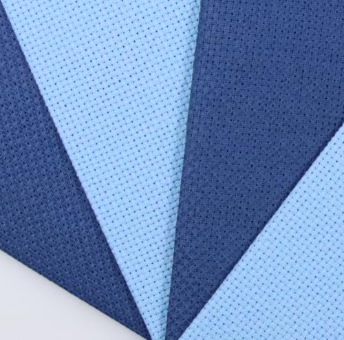 Image of KCS 4 /6 pc of 12 inch x 18 inch(30cmx45cm) 16 Count Cotton Aida Cloth Cross Stitch Fabric (4 pc, Light Blue+Jeans Blue)