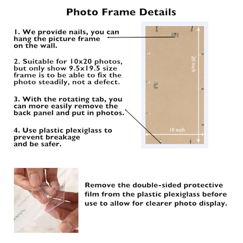 Image of JCJMY 10x20 Picture Frame White for Wall Hanging, Wall Mounting Horizontally or Vertically, 10 x 20 Wall Gallery Poster Photo Frame with Shatter Resistant Plexiglass, White