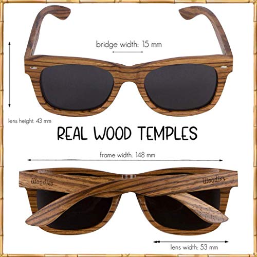 Woodies Polarized All-Wood Zebra Wood Sunglasses for Men and Women | Dark Lenses and Real Wooden Frame | 100% UVA/UVB Ray Protection2