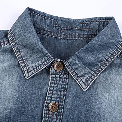 Mens Denim Shirts Retro Light Summer Shirt Jean Jacket Casual Buttons Tops Denim Shirt4