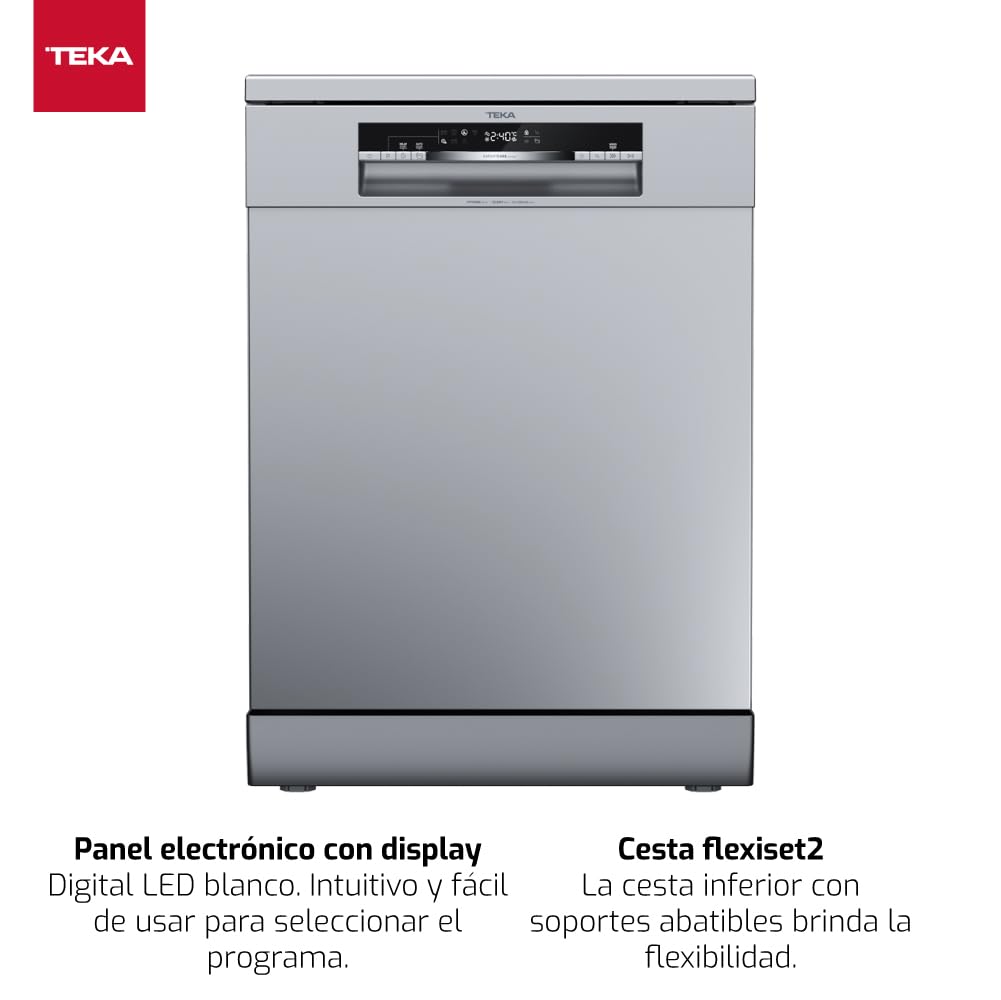 TEKA Lavavajillas Libre Instalación 60 cm, 14 Cubiertos, 7 Programas de Lavado, Panel Electrónico con Display LED, Sistema Aquasafe