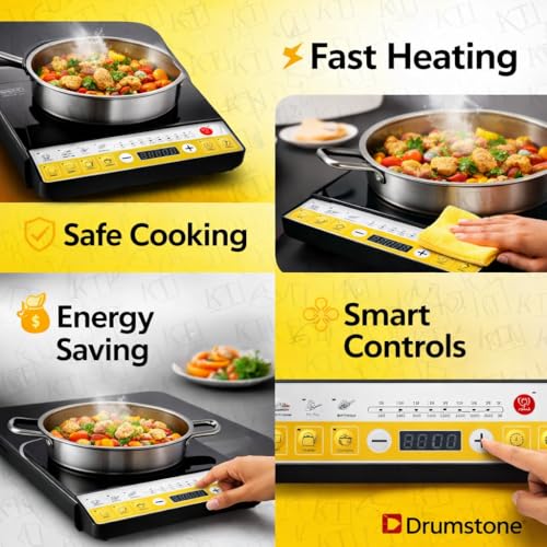 Image of DRUMSTONE ( 2026 Brings 5 Years Warranty ) 2000W Induction Cooktop with Auto Shut-Off & Timer | Fast Heating Electric Stove | Portable Single Burner for Kitchen, Hostel & Travel Use