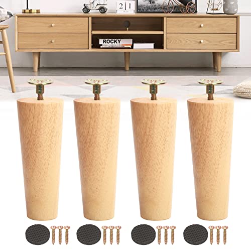 aleawol 4本セット 15・25cm 家具 脚 木製 ソファ 脚 M8規格 無垢材 家具パーツ脚 サポート脚 強い耐荷重 円錐形 固定脚 滑り止めマット ボルト付き、 ソファー ベッド キャビネット足の交換用 取り付け簡単 (木の色 15cm)